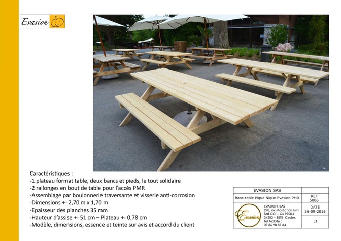 5005/5006 R - Banc table Pique‑Nique et PMR
